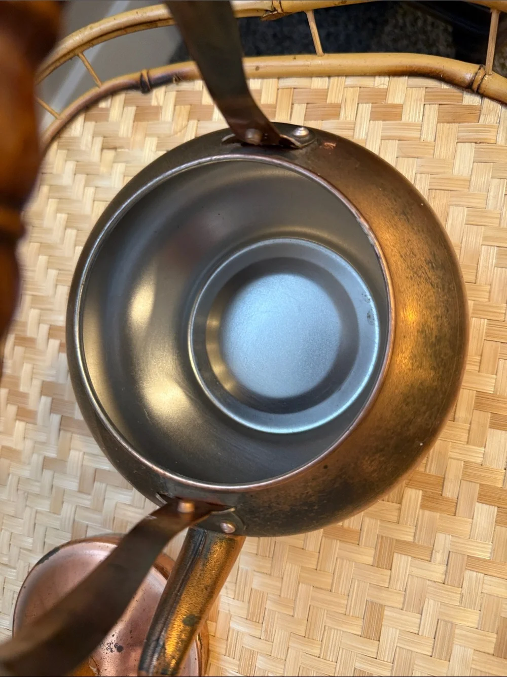 Vintage Copper Tea Kettle Wood Handle Small Decorative Stove Top Kitchen Decor